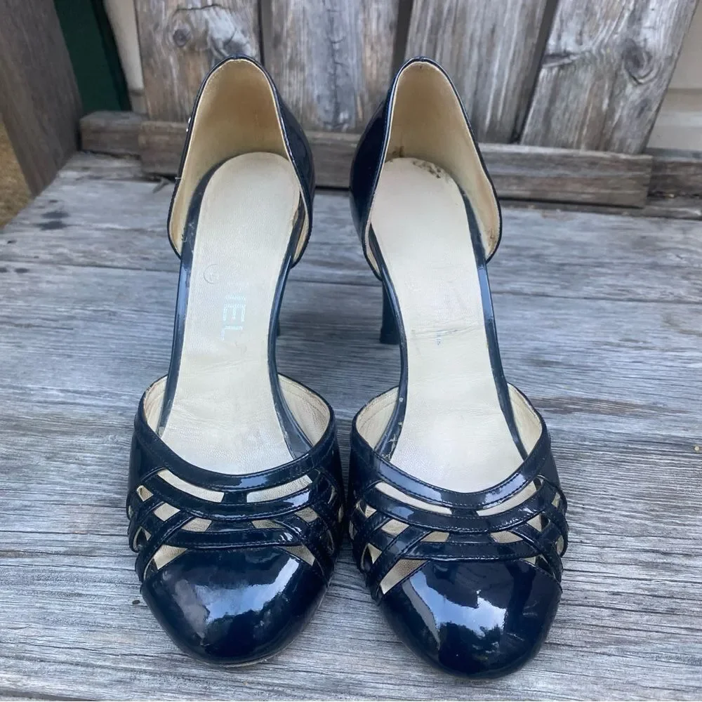 Chanel Chaus Ouvertes Noir Black Patent Heels Size 36 in navy